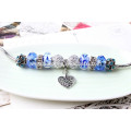 2015 nouveau rétro ladies blue beads bracelet en acrylique de luxe avec pendentifs coeur